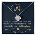 Necklace in a box with sentimental message to 'My Wife' on a dark background