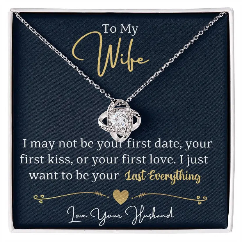 Necklace in a box with sentimental message to 'My Wife' on a dark background